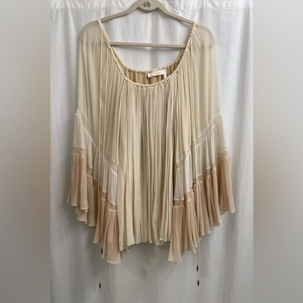 Chloe Crème, White, Pinky Beige, Off the Shoulder, Silk Blouse Sz Fr 34 / US XS
